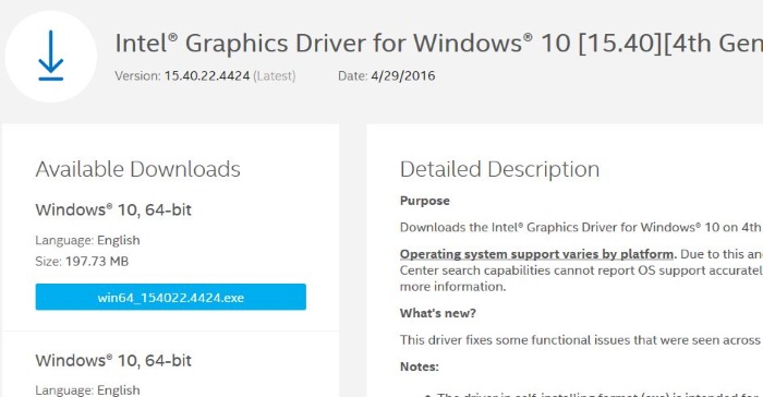 intel hd graphics 4000 driver download windows 10 64 bit